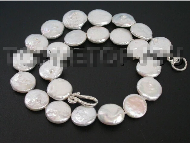 

D83 Free shipping >>>>>>Stunning! 16mm white round coin pearls necklace E648