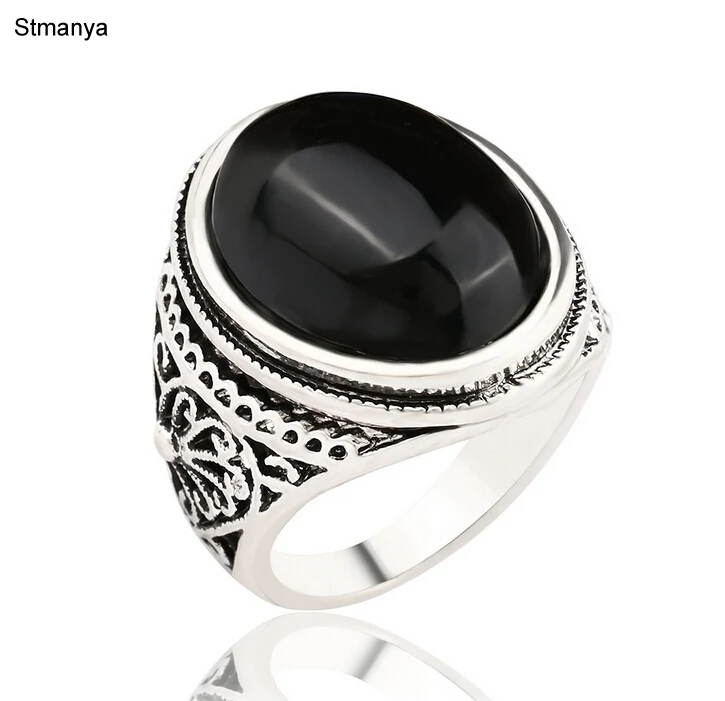 

Men Rings HOT SALE Punk Silver Plated Ring Vintage Jewelry Big Black Stone ring Jewelry For Men Ring Gift 20036