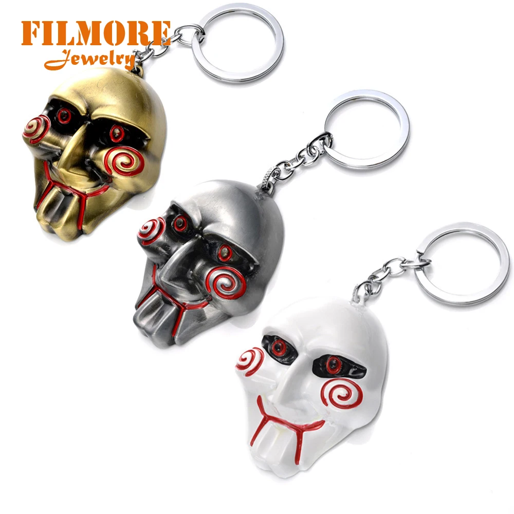 

3 Colors Horror Movie Saw Keychain Mask Metal Alloy Key Chain Movie Jewelry Key Chain Keyring Souvenirs For Men Gift Car Key