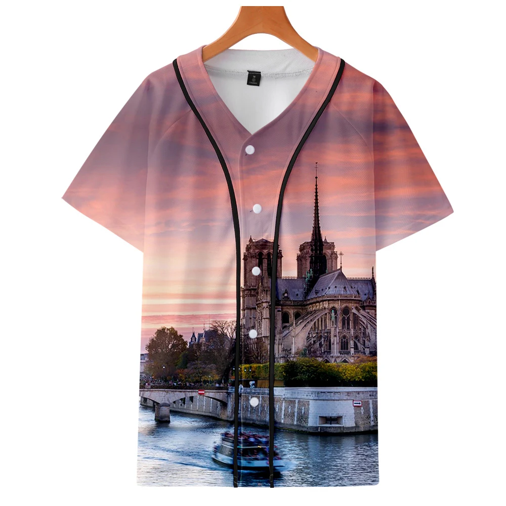 

Leisure HIP HOP Notre Dame de Paris baseball summer short sleeve new trend casual baseball short-sleeved T-shirt