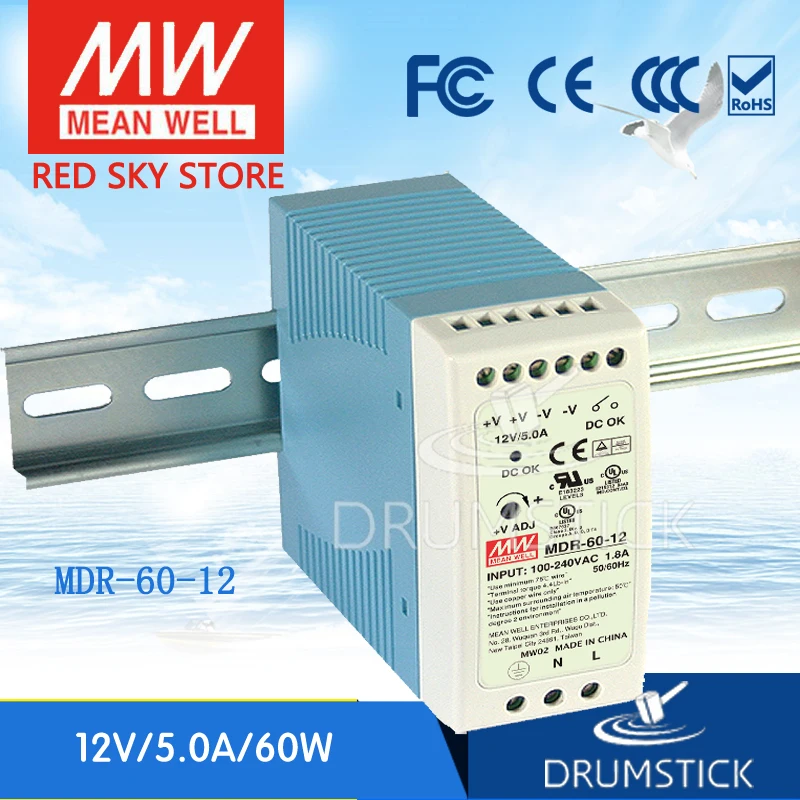 Din-Rail power supply 60W 12V 5A ; MeanWell MDR-60-12