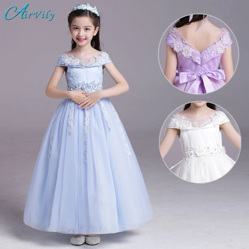 

2017 New Puffy Lace Flower Girl Dress for Weddings Long Sleeves Ball Gown Girl Party Communion Pageant Gown Dresses Vestidos