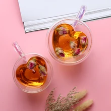 DIY персонализированная Алмазная ручка в форме сердца стеклянная двухслойная анти-скальдинговая чашка любовь кофейная чашка креативный подарок стеклянная кружка для воды