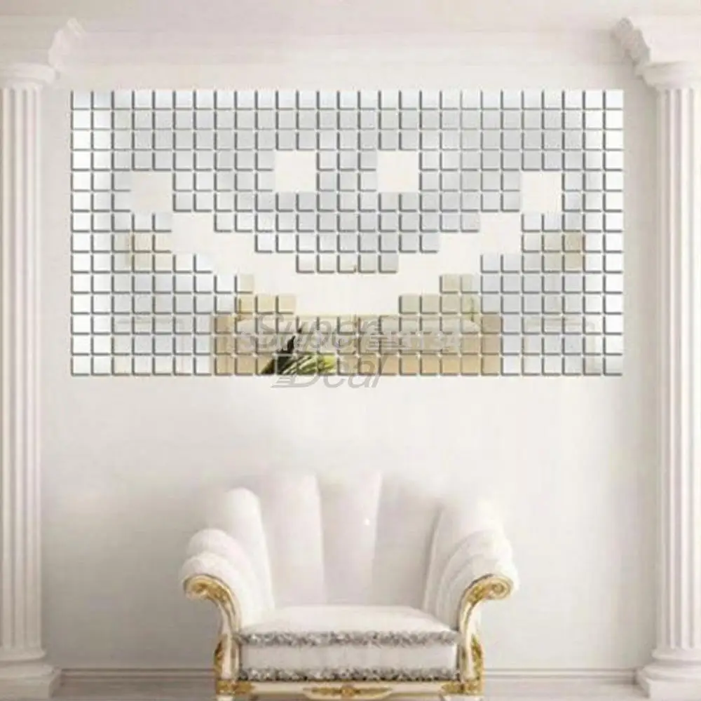 

2018 New Arrival 100pcs/Lot Decorative Stylish 2x2cm 3D Wall Sticker Mosaic Mirror Effect Living Room Decor Stick On Modern