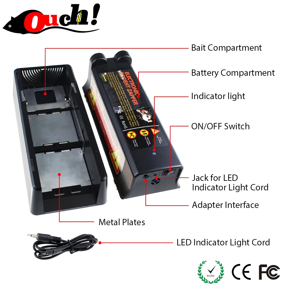 OUCH Electrocute электронный рэп ловушка мыши мышь грызун Высокое напряжение США