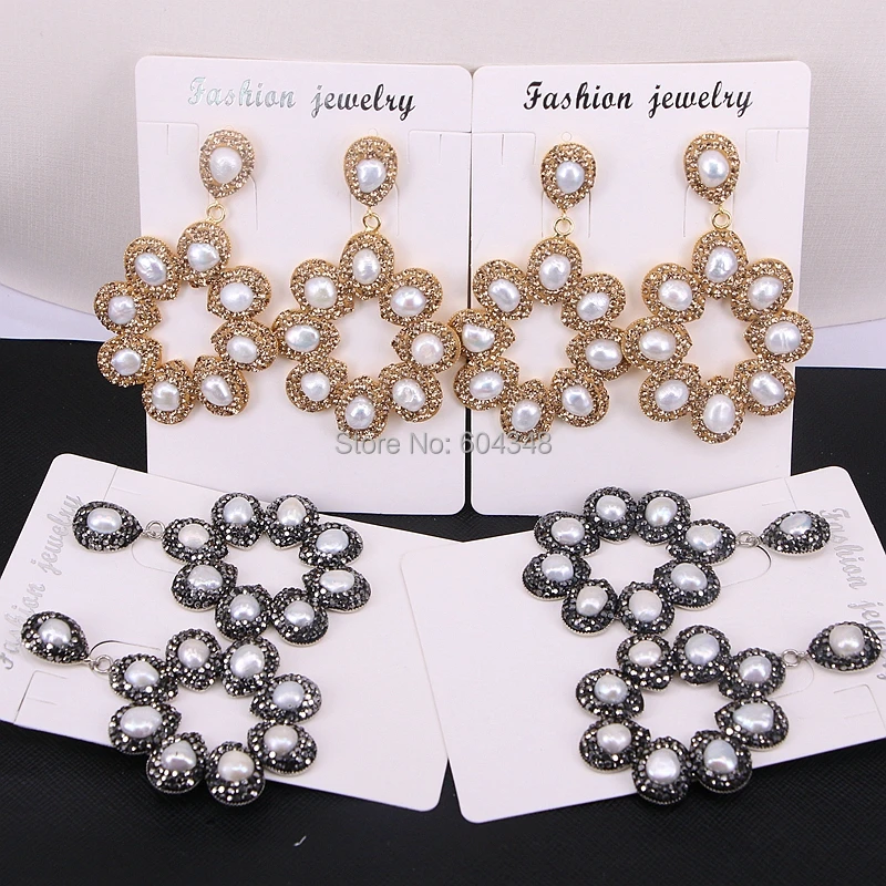 

3Pairs Zyunz New HOT pave cz nature pearl earring statement fashion flower drop Earrings for women girl party jewelry
