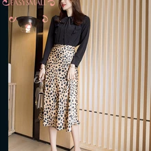 EASYSMALL INS/женская шелковая Высококачественная уличная юбка с леопардовым принтом, с завышенной талией, классическая юбка с эластичной резинкой на талии