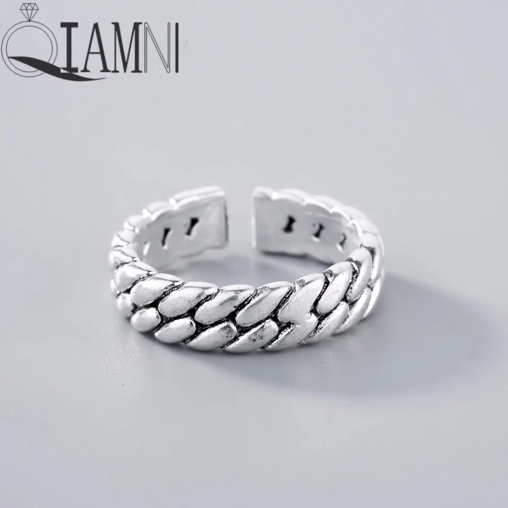 

QIAMNI 925 Thai Silver Punk Cross Twist S-shaped Flower Bands Open Ring Christmas Jewelry for Women Men Party Birthday Gift