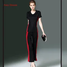 Fairy Dreams Two Piece Set Women’s Patchwork Black Suits Shirt Tops And Pants 2017 Summer Style Ladies Fashion Casual Clothing