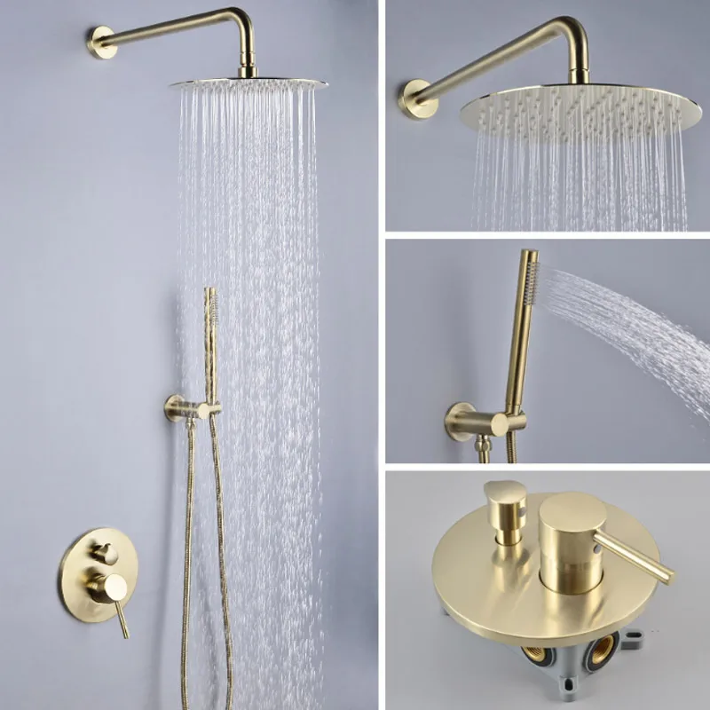 

All-copper concealed shower sprinkler with wire-drawing Gold Antique shower faucet set and wall-type shower sprinkler head