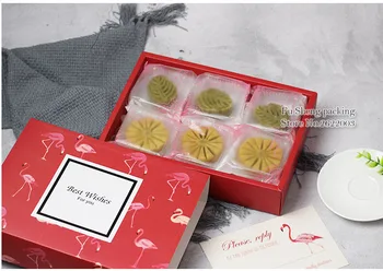 

Red Flamingo Cake Box Macaron Pastry Cookies Packaging Paper Boxes 100pcs/lot