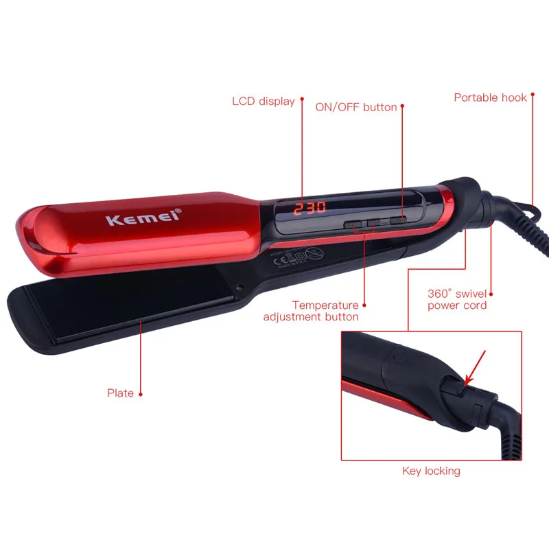 Kemei KM 9620 ЖК цифровой дисплей быстрый нагрев плоский Утюг выпрямитель для волос
