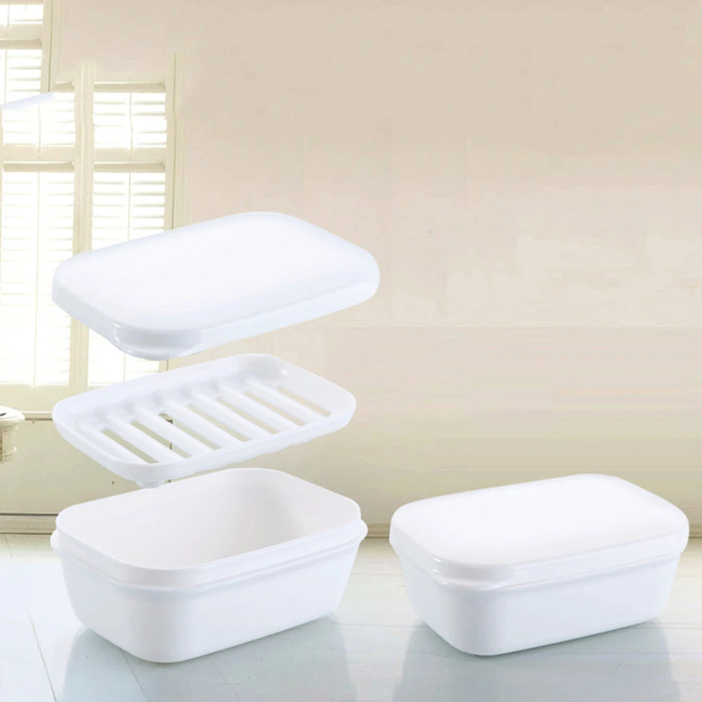 1 قطعة المنزل السفر الصابون مربع صحن الصابون حامل مع غطاء ختم مانعة للتسرب استنزاف طبقة حالة التخزين المحمولة منتجات الحمام سلة