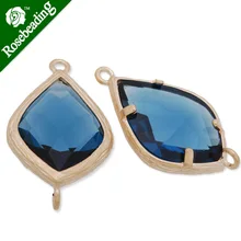 14x23mm matt gold plated framed glass,Faceted glass,montana,connectors,gemstone bezel,Sold 5pcs/lot-C4169