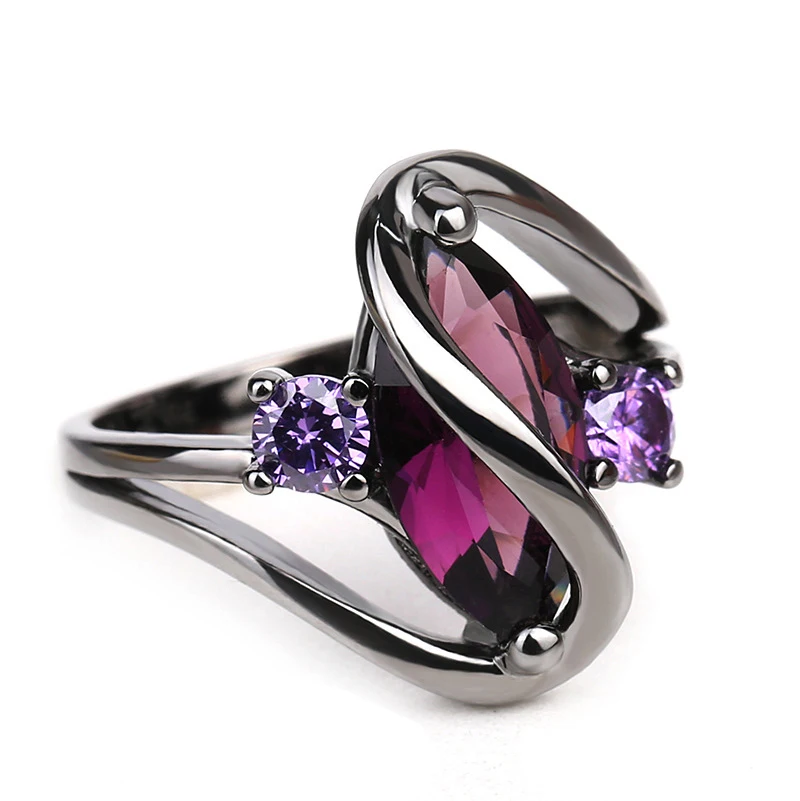 

Silver Plated Ring for Women Bright Black Ring Purple Stone Crystal Lady Ring Jewelry