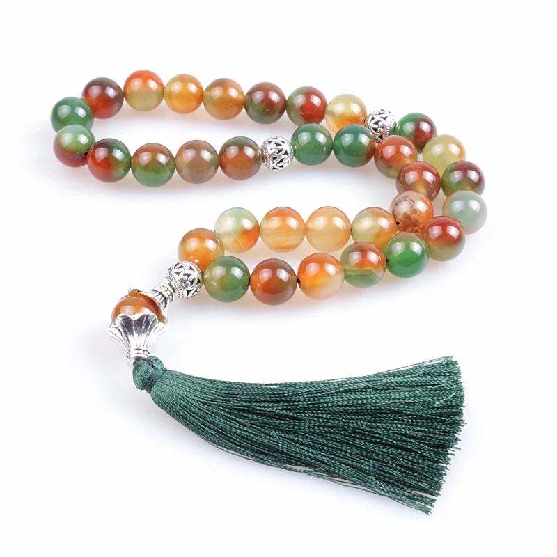 10mm stone bead tassel pendant 33 Prayer Beads Islamic Muslim Tasbih Allah Mohammed Rosary for women men | Украшения и аксессуары
