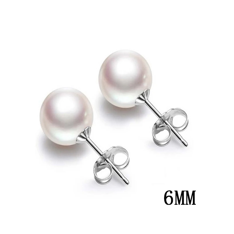 6MM White pearl DR Shell, жемчужные серебряные серьги-гвоздики 925, хорошее ювелирное изделие, розовый и белый жемчуг, S925 серьги для женщин, большие размеры 6 мм и 8 мм - Цвет камня: 6MM White pearl