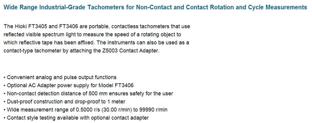 Hioki FT3405 тахохитер Тахометры для бесконтактного и контактного вращения FT-3405