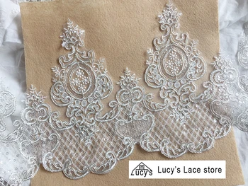 

Quality long wedding veils wedding dresses lace 24CM wide 1 Yard Silvery border coring shiny spangle sequins lace trim