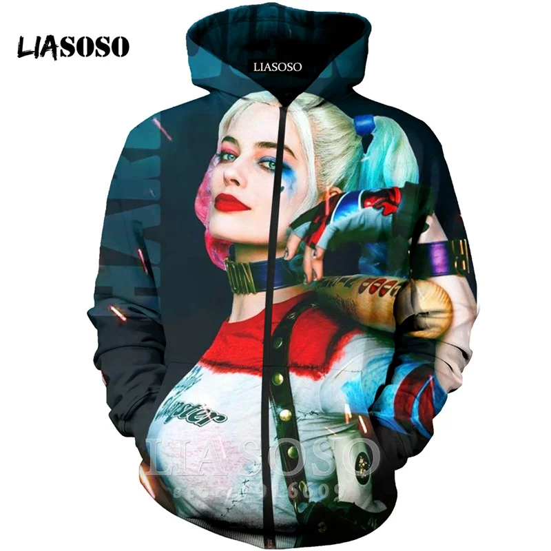 Funny 3D Print Unisex Anime Harley Quinn hip hop clown Sweatshirt joker jacket Harajuku zipper shirt hoodies rock hoodie A125