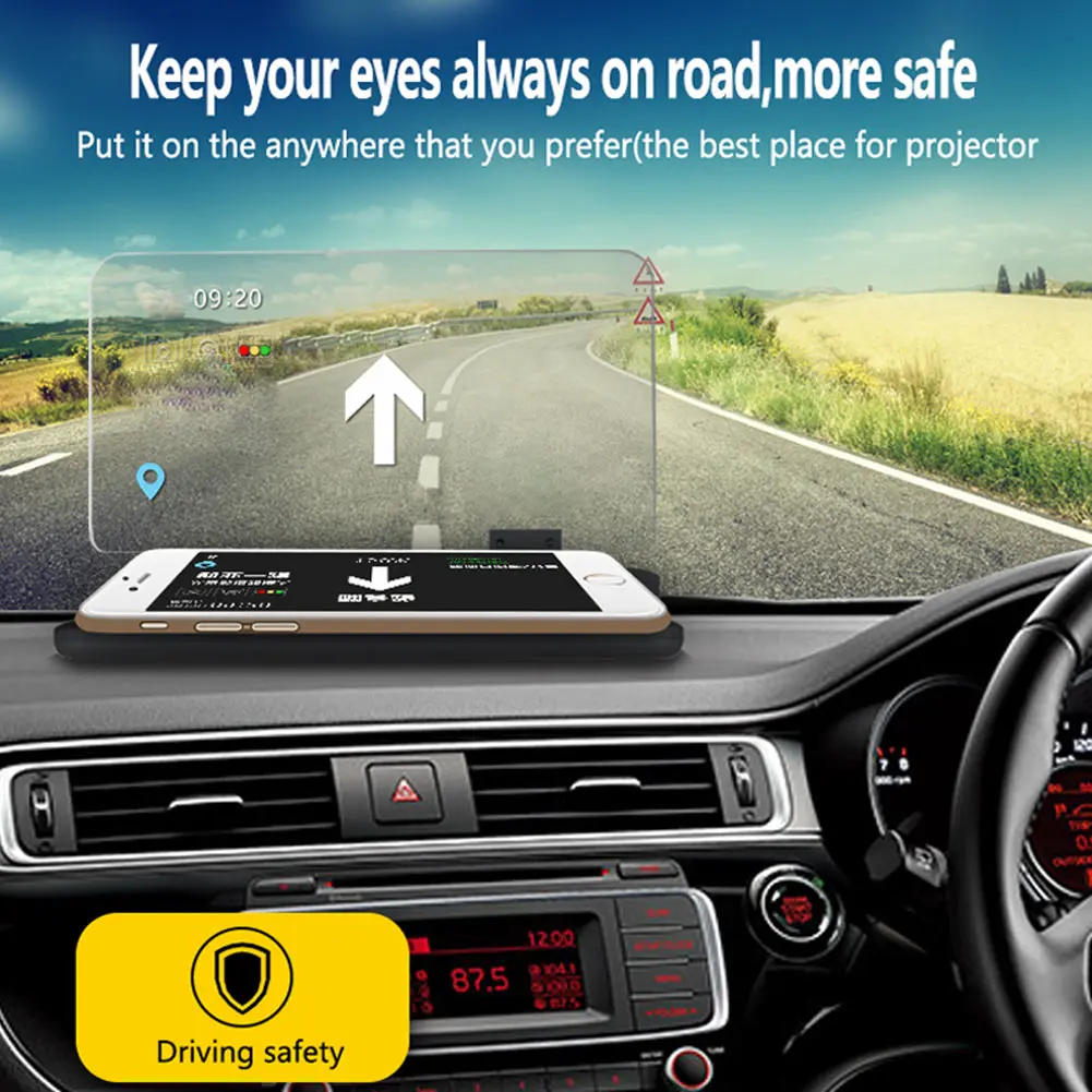 

6-inch Cell Phone Holder GPS Navigation Image Reflector Car Dash Mount for HUD Smartphones XR657