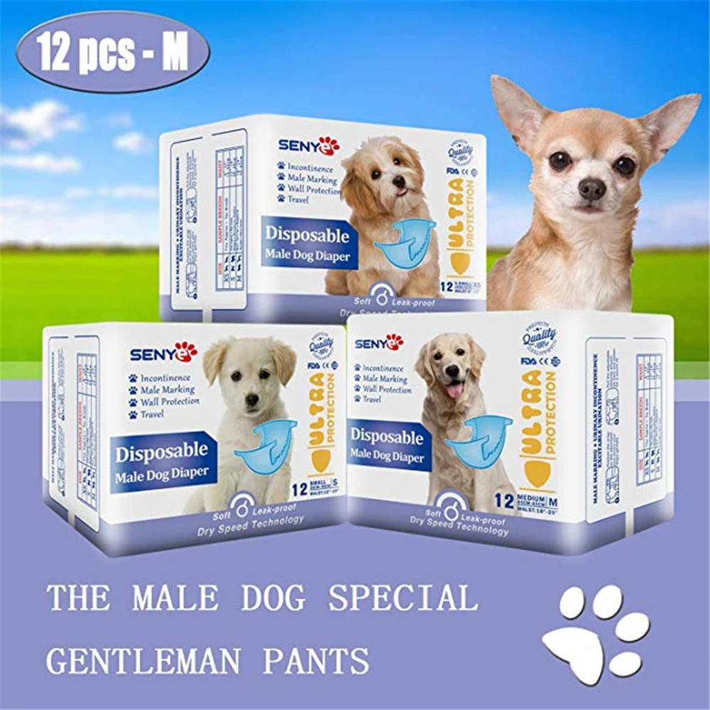 

Disposable Dog Diapers Super Absorbent Diapers for Male Dogs 12 PCS/Bag Dog Diapers Wraps Sanitary Pants