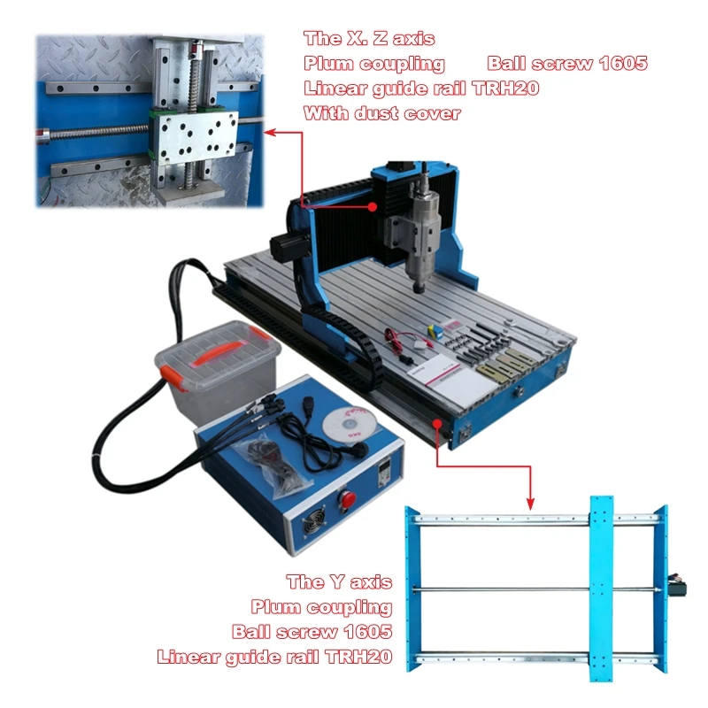 linear guideway 2200W spindle mini cnc router 3040 wood carving machine PCB milling with cutter router bit