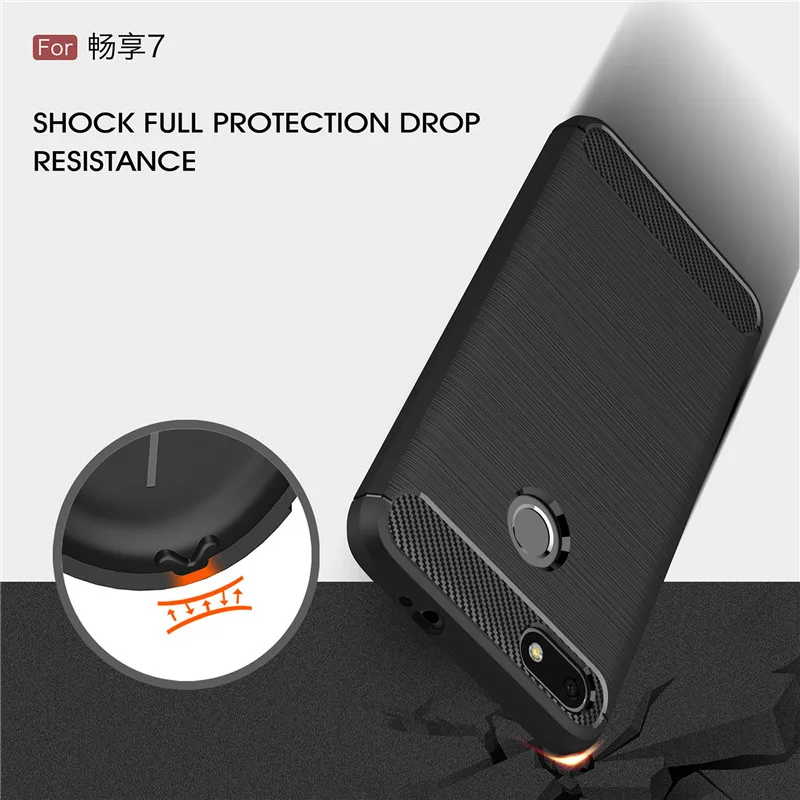 Carbon Texture Phone Case for Huawei Enjoy 7 Cover Fiber Brushed Soft Silicon Protective Back |