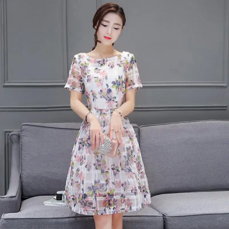 Yfashion женское шифоновое летнее платье модное Цветочное с круглым вырезом и