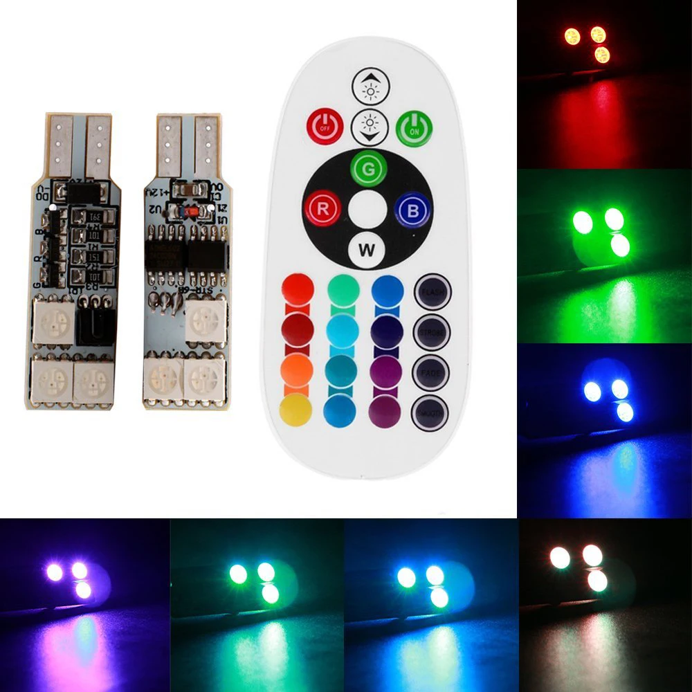 YSY 4PCS/2sets T10 W5W 194 168 5050 6SMD RGB Changing Color LED Light