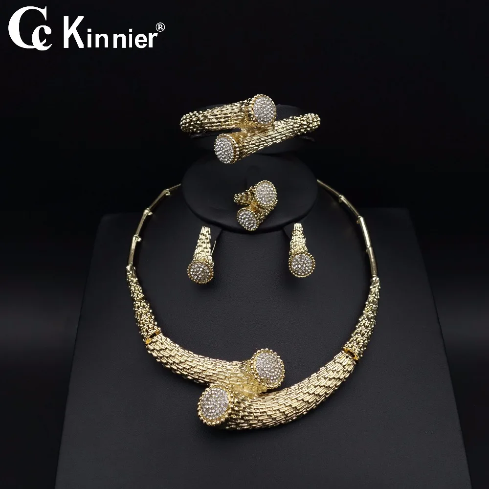 

The star African wedding jewelry set dubai gold-color Nigeria zircon Necklace fashion design women Bangle Earring Ring 1122