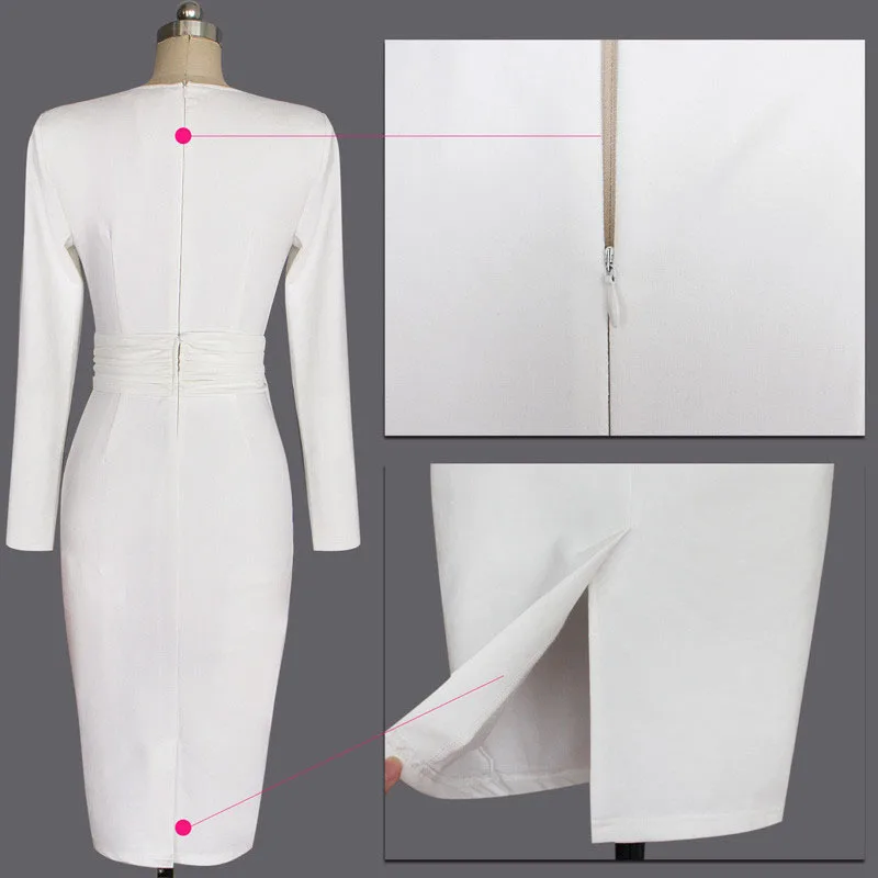 Plus Size 2XL Long Sleeve Party Office Dress Women Winter White Slim With Sashes Mid Calf Length Pencil Dresses Vestido De Festa Plus Size 2XL Long Sleeve Party Office Dress Women Winter White Slim With Sashes Mid Calf Length Pencil Dresses Vestido De Festa