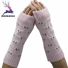 Doudoulu элегантные женские Прихватки для мангала Мода рукава Трикотажные ARM Пальцев Зимние теплые Прихватки для мангала мягкие варежки Прямая# xtj