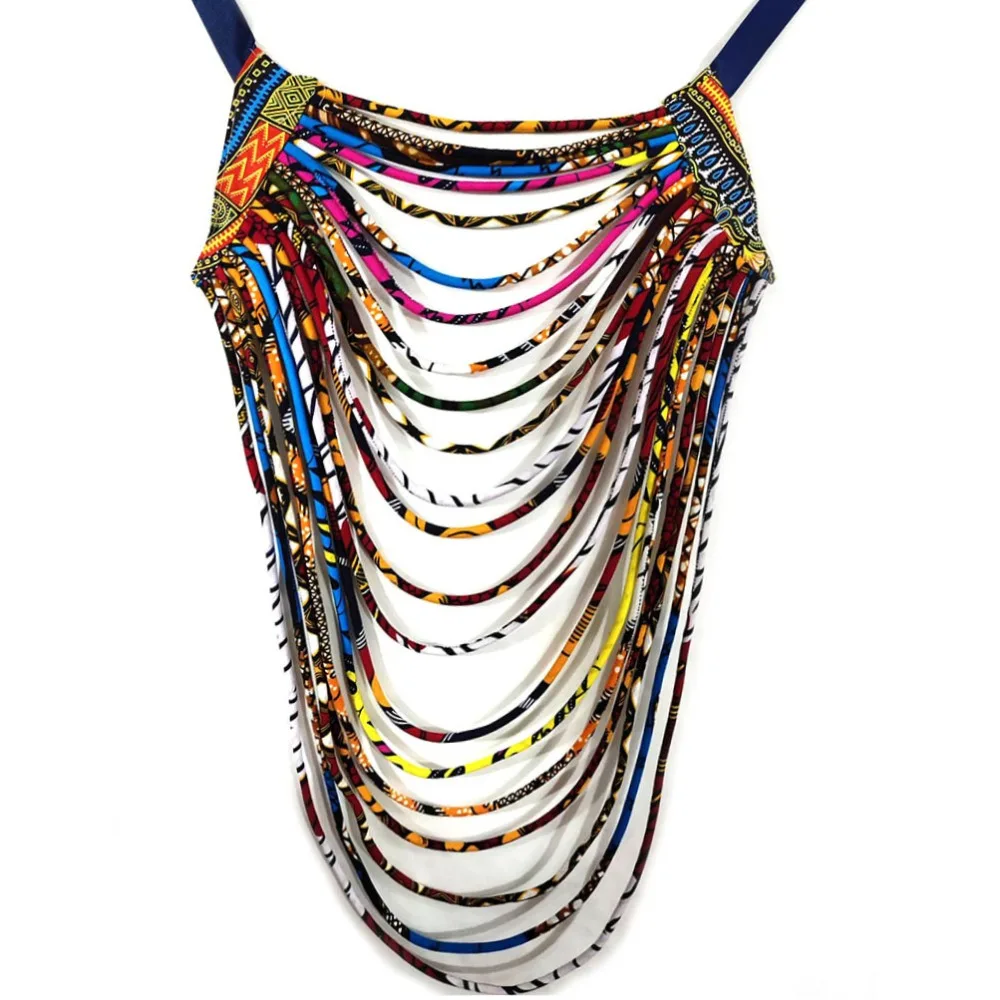 African wax fabric necklace dashiki Ankara necklace colorful rope traditional women jewelry (5)