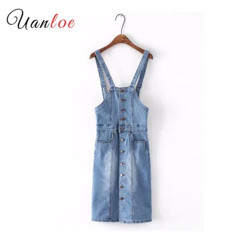 

2019 Elegant Denim Overalls Dresses Adjustable Straps Backless Pockets Buttons Female Sweet Spring Chic Dress Vestidos