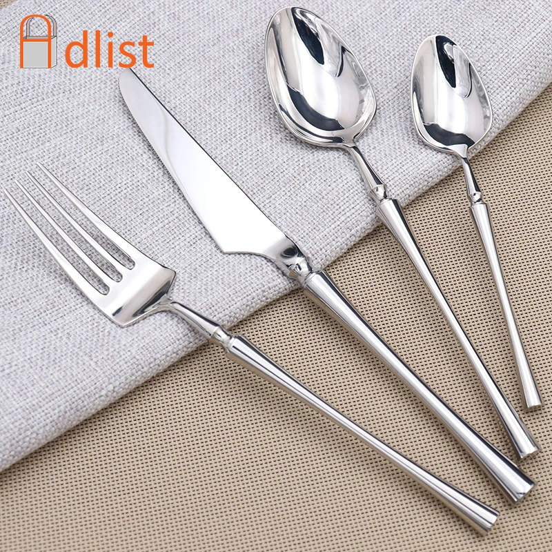 

1pcs Sliver Dinner set Stainless Steel Luxury Cutlery dinnerware dinner steak knives Fork teaspoon Mirror Polishing Tableware