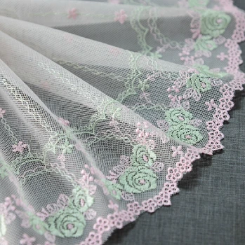 

5 yard 15cm 5.9" wide green pink mesh embroidery lace trim ribbon L22K425 free ship