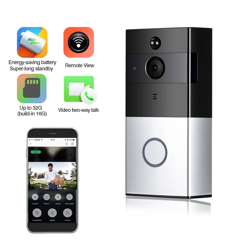 

IP Video Intercom Wifi Video Door Phone Ring Door Bell PIR Infrared Detection Wifi Visual Doorbell Camera Built-in 16GB SD Card