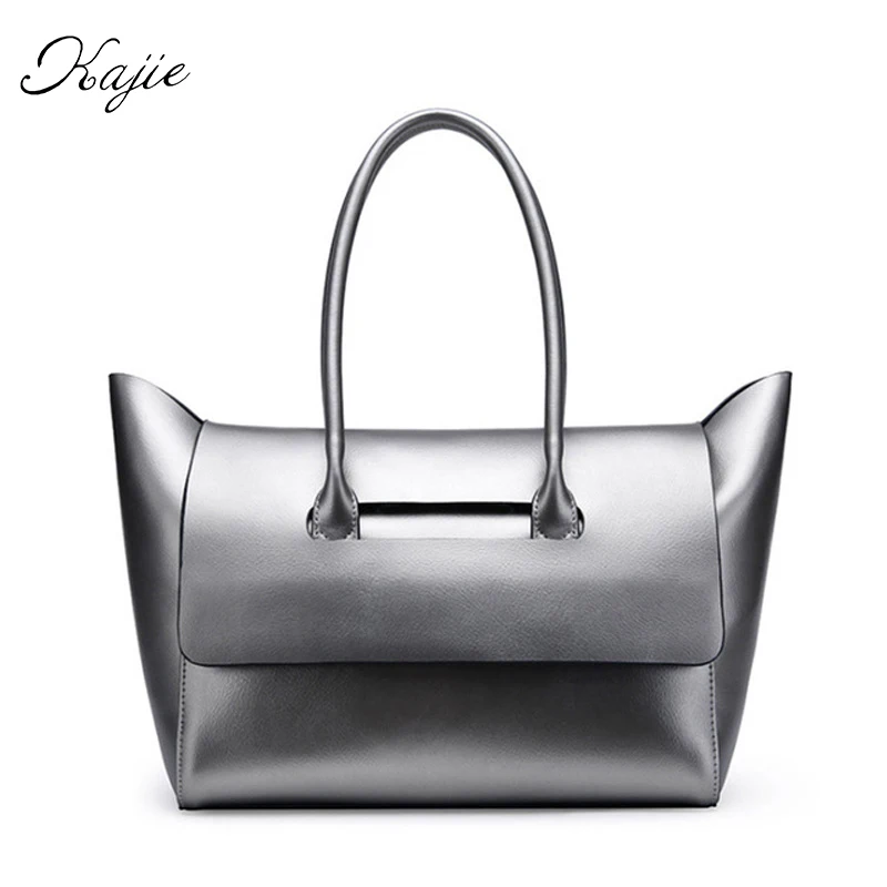 

Kajie Brand Large Capacity Genuine Leather Tote Luxury Atmosphere Handbags Party Women Black Girls Shoulder Bags Female Designer