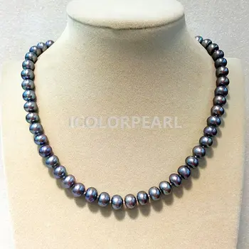 

17-18" Nice Good Luster 7-8mm Semi-Round Grey Freshwater Pearl Necklace.Other Colors:White,Pink,Grey. Mixed Order IS OK.