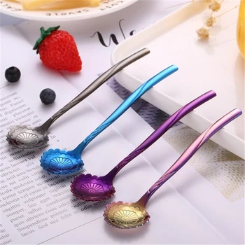 

Creative flower-shaped stainless steel spoon long handle small teaspoon cute coffee spoon retro metal dessert ice cream scoop