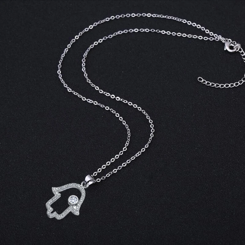 Классическое серебряное ожерелье с подвеской в виде руки Фатимы, AAA, CZ, циркон, ладонь(хамса), колье, ожерелье, турецкое ювелирное изделие для женщин