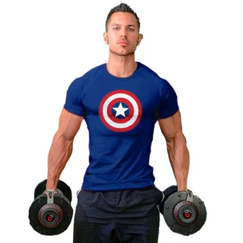 

New Cartoon Captain America 3D Print Men T Shirts Tops Man Sport Dumbbells Athletic Weightlifting Clothes T-Shirt Tees Plus Size