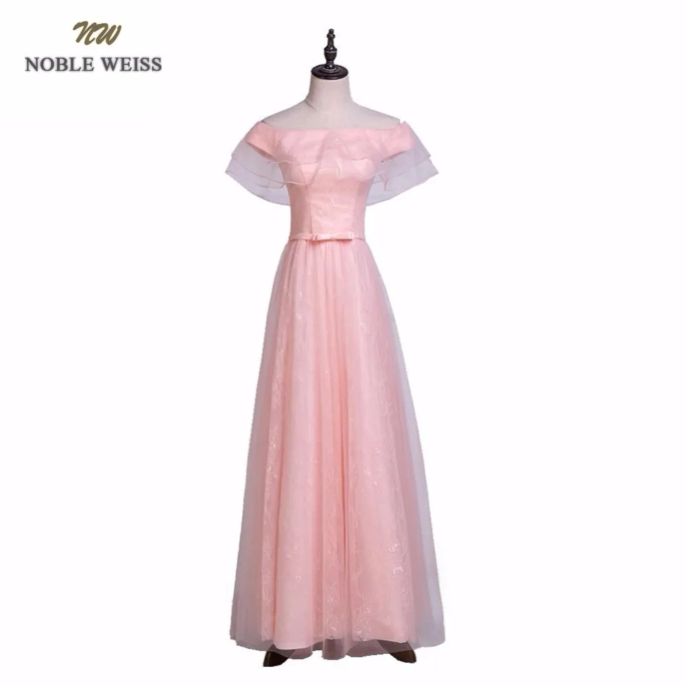 

NOBLE WEISS Graduation Dresses 2019 Pink Tulle Lace Prom Dresses with Cloak Off the Shoulder Evening Party Dress Long Prom Gown