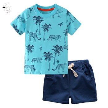 

BINIDUCKLING 2PCS Boys Children Set Summer Boy Shorts Clothing Cartoon T-shirt+shorts Pants for Kids Baby Cotton Suit