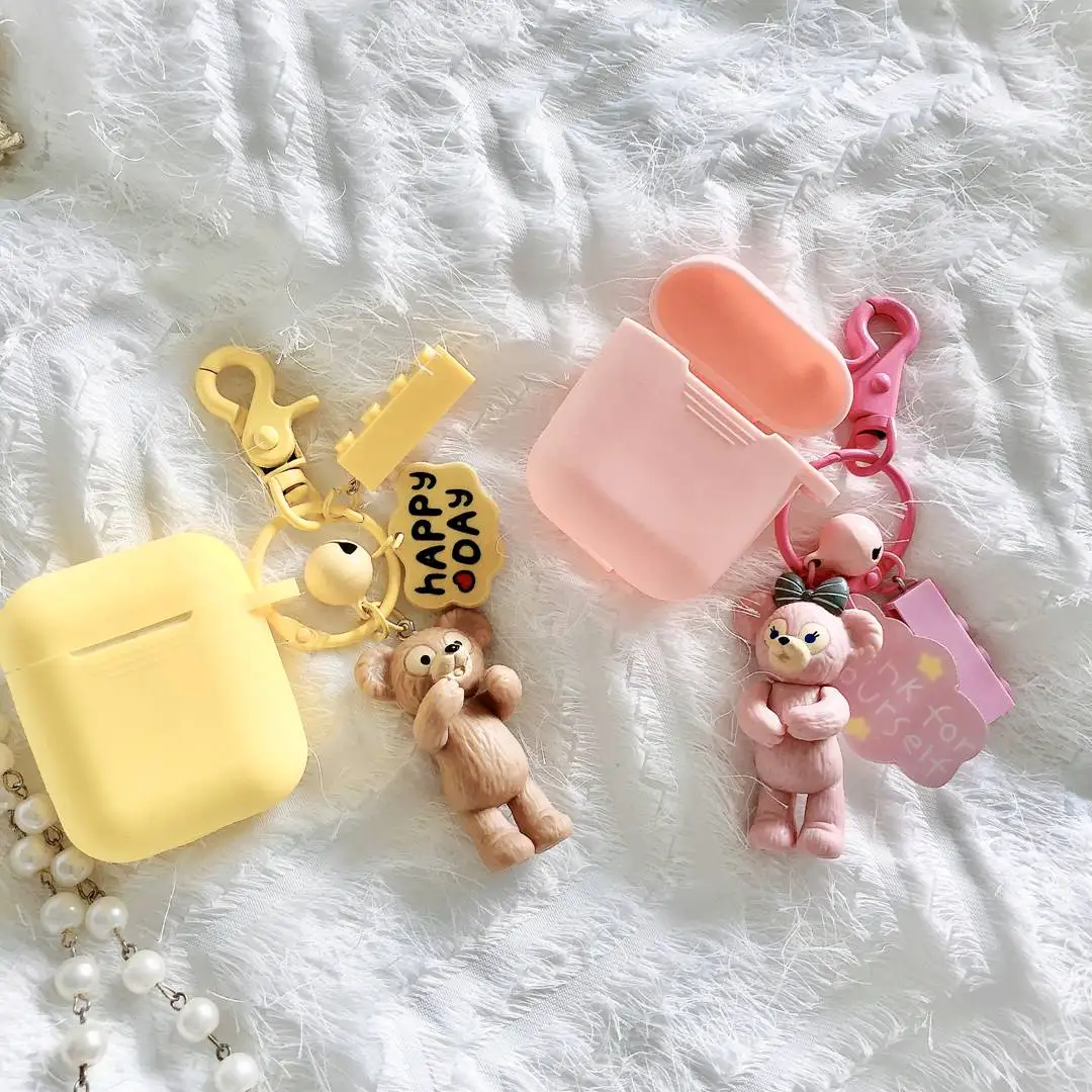 С кольцом для ключей аксессуары для AirPods чехол милый мультфильм висящий орнамент силиконовый чехол беспроводные наушники крышка для Air pods 2