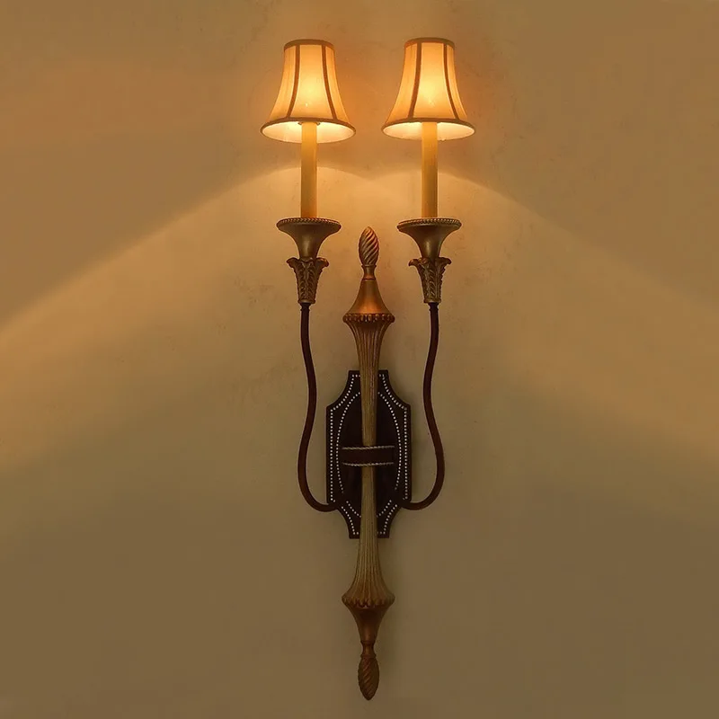 American retro living room background wall stair aisle hotel lobby project double long pole Nordic large wall lamp