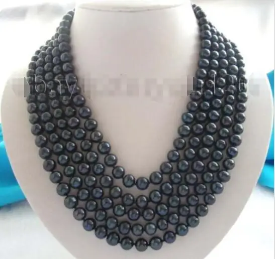 

Free shipping hot sale Women Bridal Wedding Jewelry >>100" Genuine Natural 9mm Round Black Pearl Necklace!