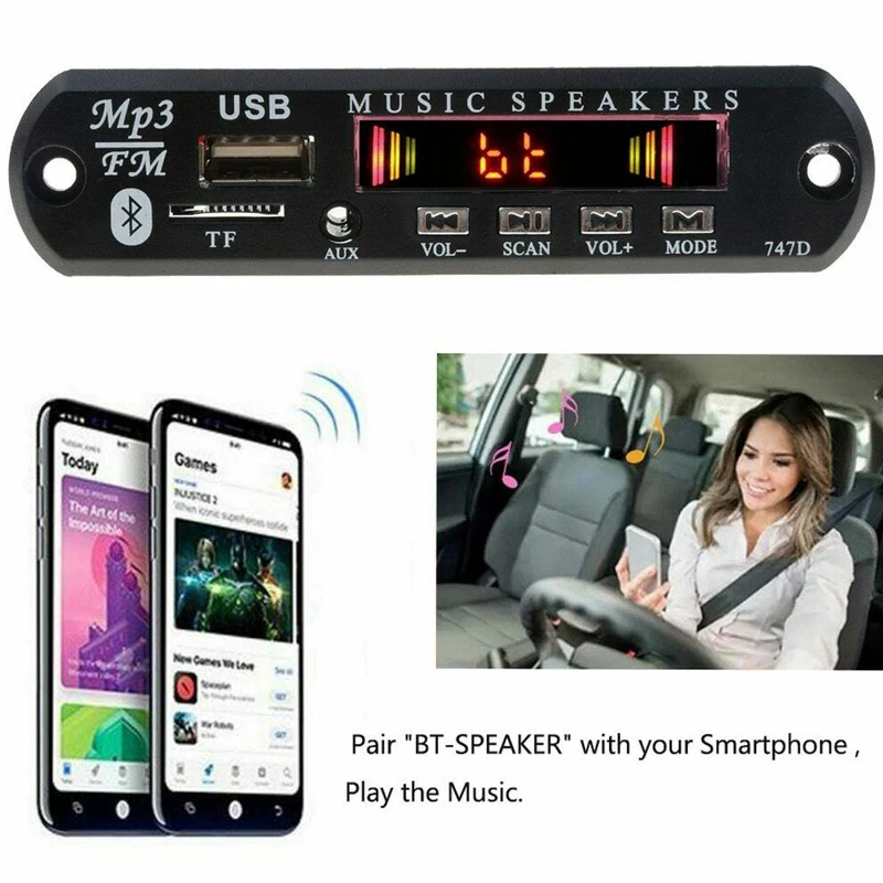 Автогнитола радио Bluetooth автомобильный радиоприемник Беспроводная автомобильная аудиосистема USB TF FM Плата декодера MP3 WMA-плеер с дистанционным управлением Bluetooth