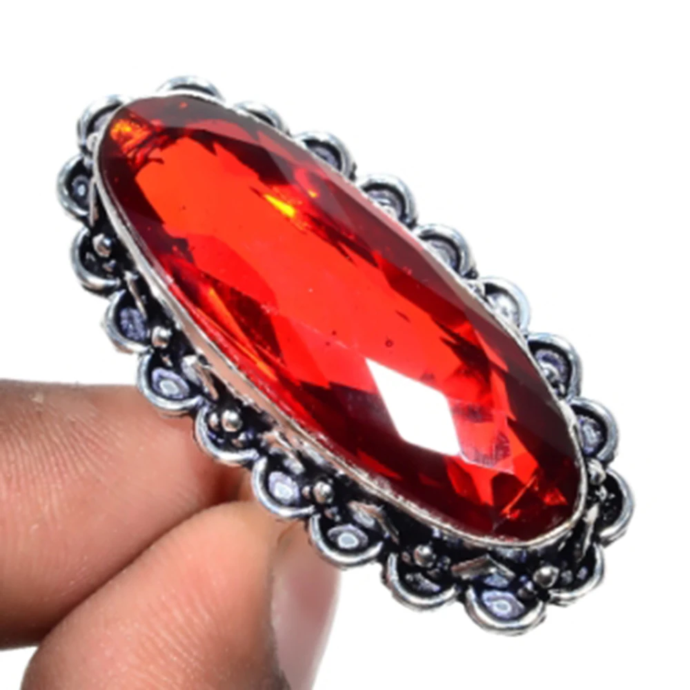 

Garnets Ring Silver Overlay over Copper , Size: 8.5, R5019